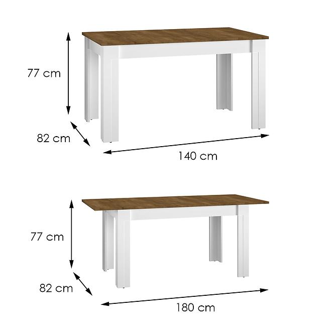 Stół rozkładany Lille 15 140/180x82cm Biały Mat/Dąb Lefkas