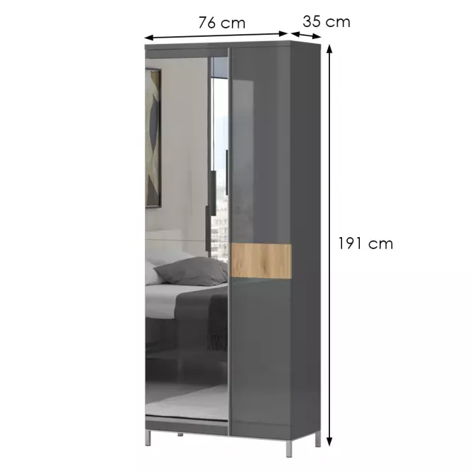 Szafa 2d Onyx Lustro V2 lakierowana Pacific Walnut/Anthracite