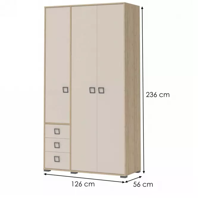 Szafa 3D3S Kiki P33-BK/KI-01 beech/sand
