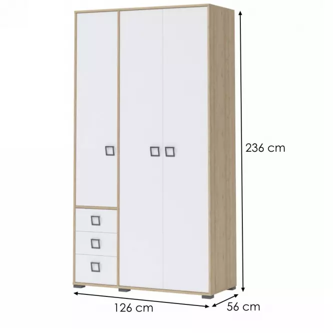 Szafa 3D3S Kiki P33-BK/KI-15 beech/white