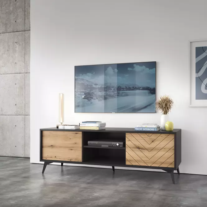 Szafka RTV Diamond RTV154 dąb evoke/czarny