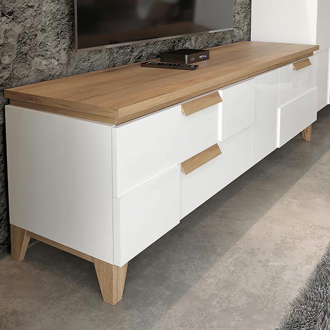 Szafka RTV Brio TV lakierowane pacific walnut/crystal white