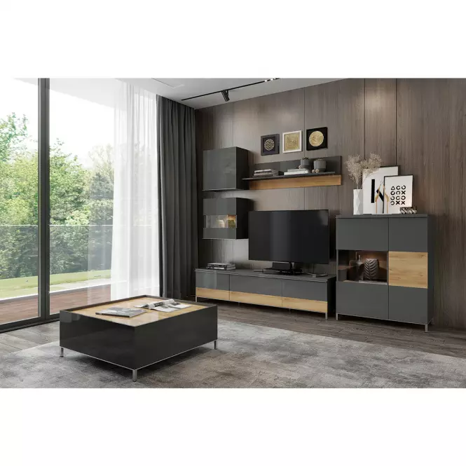 Szafka RTV Onyx TV130-1K1F/ON lakierowana anthracite/pacific walnut