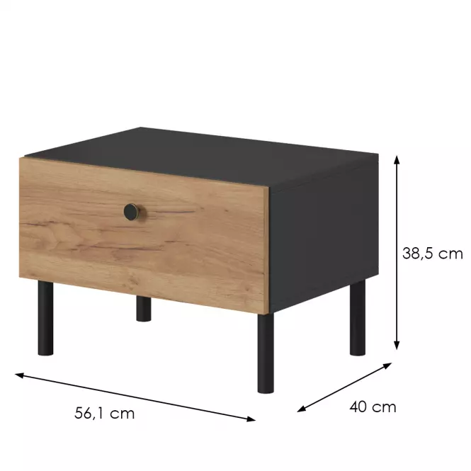 Szafka nocna Deco x2 Antracyt/Dąb Craft Złoty