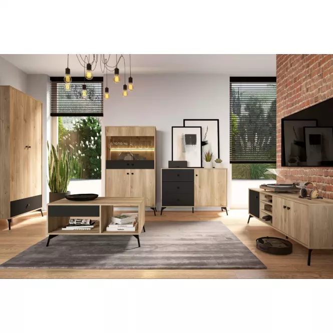 Witryna Agis 03 honey castello oak/black mat