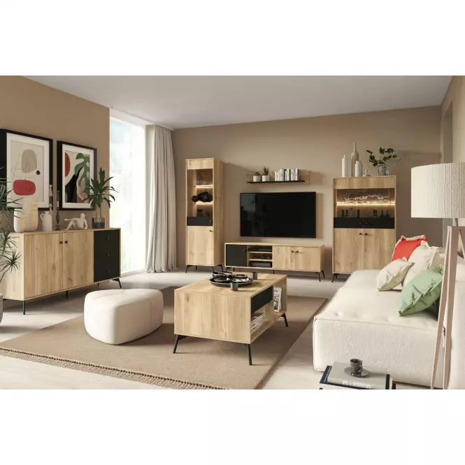 Witryna Agis 03 honey castello oak/black mat