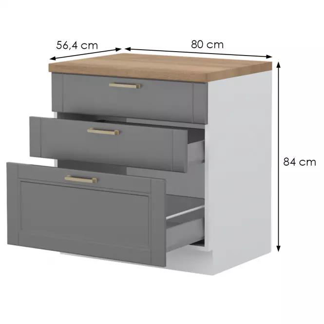 Szafka kuchenna Tara R-80-3mbox/4 3s graphite mat