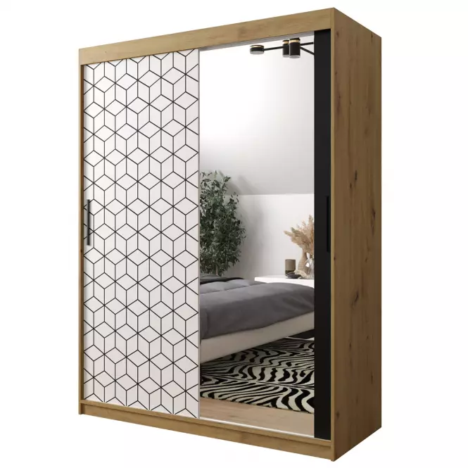 Szafa Heksagon 2 150 dąb artisan/biały/lustro