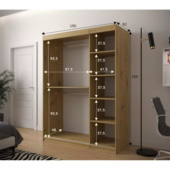 Szafa Heksagon 2 150 dąb artisan/biały/lustro,3