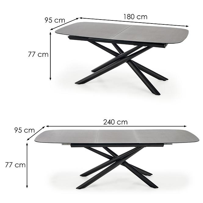 Stół rozkładany Capello 180/240x95 cm Szkło/Stal – Ciemny Popiel/Czarny