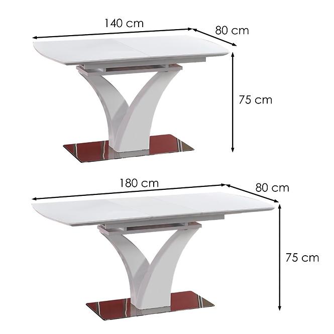 Stół rozkładany Palermo 140/180x80cm Szkło/Mdf/Stal – Biały Mat