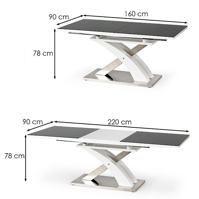Stół rozkładany Sandor 2 160/220x90cm Szkło-Czarny/Mdf-Biały
