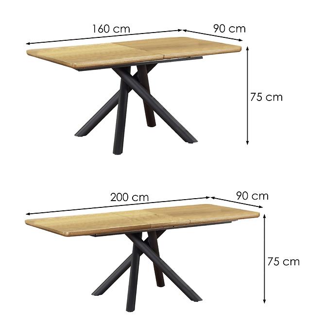 Stół rozkładany Derrick 160/200x90 cm Mdf/Stal – Dąb Naturalny/Czarny