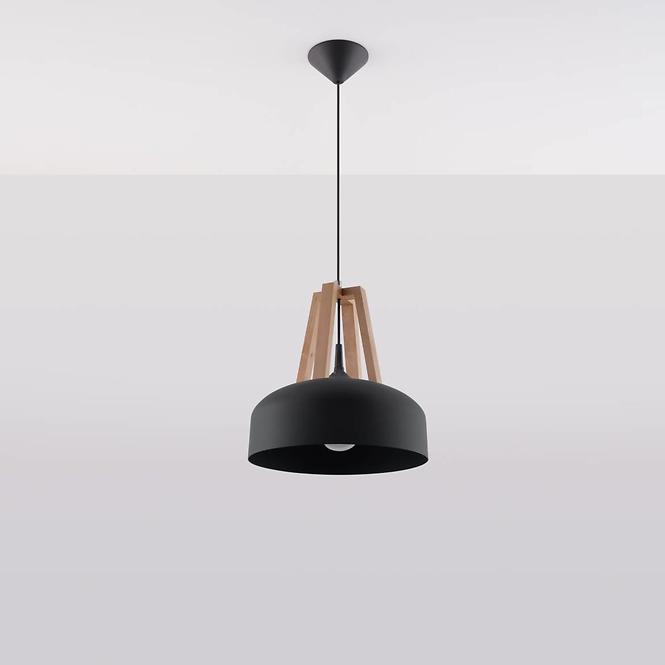 Lampa wisząca Casco A-0390 czarna/naturalne drewno