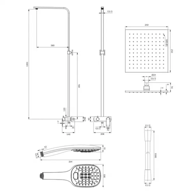 System natryskowy natynkowy Sacramento SC2344BL czarny
