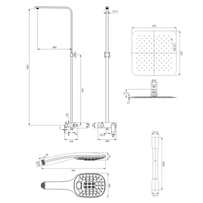 System natryskowy natynkowy Sacramento SC2344CR chrom