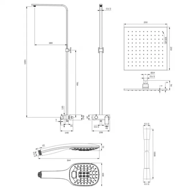 System natryskowy natynkowy Sacramento SC2344CRB chrom-biały,2