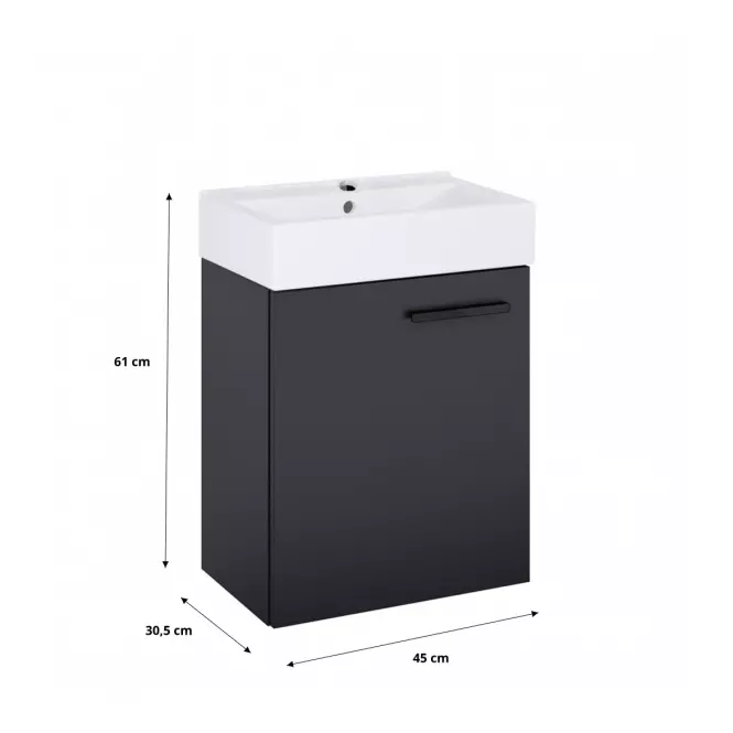 Zestaw szafka z umywalką Mini 45 Black Matt (Uchwyt Black Matt),2
