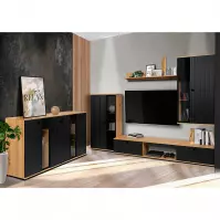 Meblościanka Salsa mdf czarny/dąb artisan