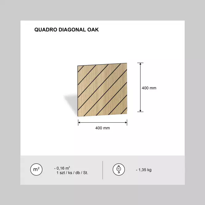Panel frezowany Quadro Diagonal dąb 40x40 cm MDF