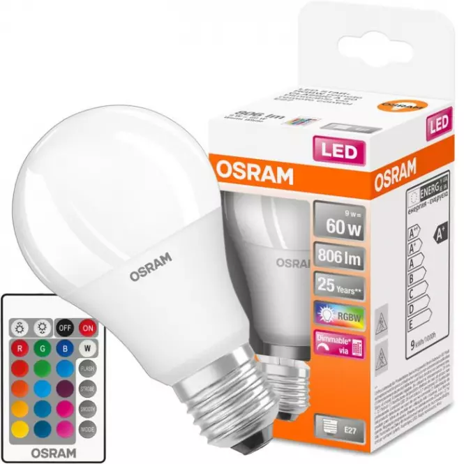 Żarówka LED OSRAM A60 E27 9,7W RGB+PILOT