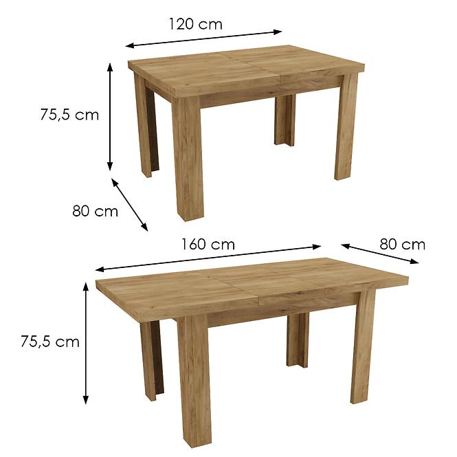 Stół rozkładany mały Natural 120/160x80cmx80 ribbeck