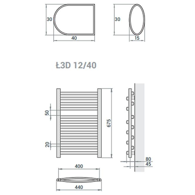 Grzejnik łazienkowy Łezka 3D Ł3D 12/40 czarny 675x440 mm