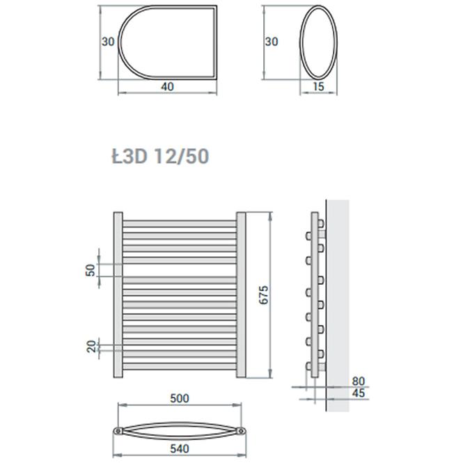 Grzejnik łazienkowy Łezka 3D Ł3D 12/50 czarny 675x540 mm