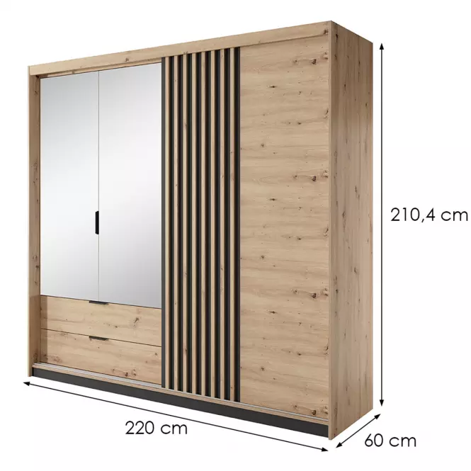 Szafa TALLY 4D2S lustro dąb artisan/antracyt