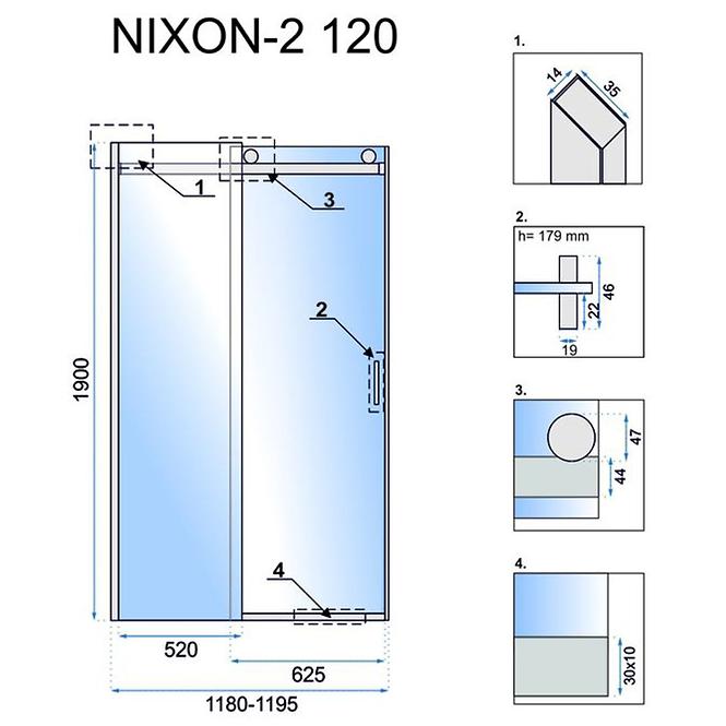 Drzwi prysznicowe chrom Nixon-2 120x190 prawe chrom Rea K5003