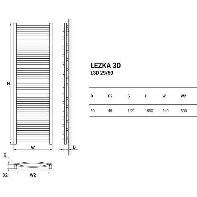 Grzejnik łazienkowy Łezka 3D Ł3D 29/50 biały 1580x540