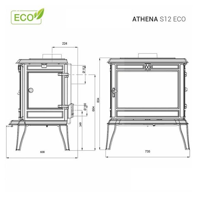 Piec kominkowy Premium ATHENA 12.3kW Eco