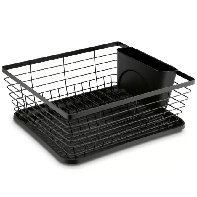 Suszarka z plastikowym ociekaczem i tacą 36x30,3x15 cm czarna