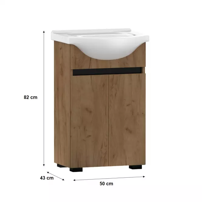 Zestaw szafka z umywalką Ajs 50 2D nogi dąb craft