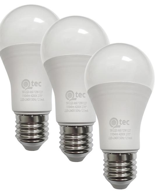 Żarówka LED Qtec 12W A60 E27 4200K (3PACK)