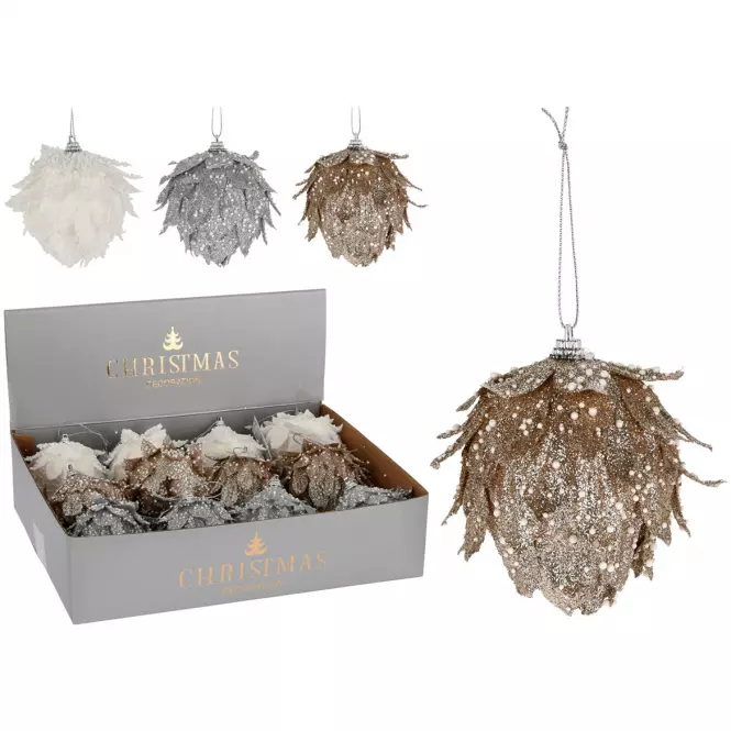 Bombka w liście Winter White 3a mix CAA125020