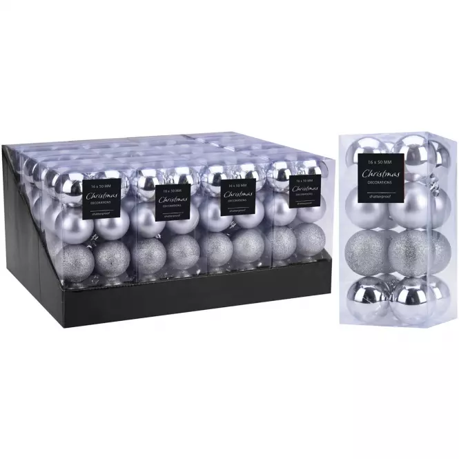 Bombki 16 szt x 50 mm silver CAN204410