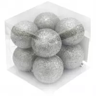 Bombki brokatowe pudełko 8 szt. srebrne