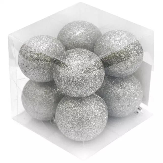 Bombki brokatowe pudełko 8 szt. srebrne