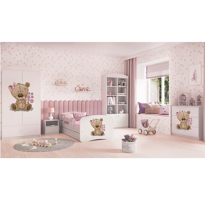 Łóżko Dziecięce Babydreams+Sz+M Biały 70x140 Miś Kwiatki
