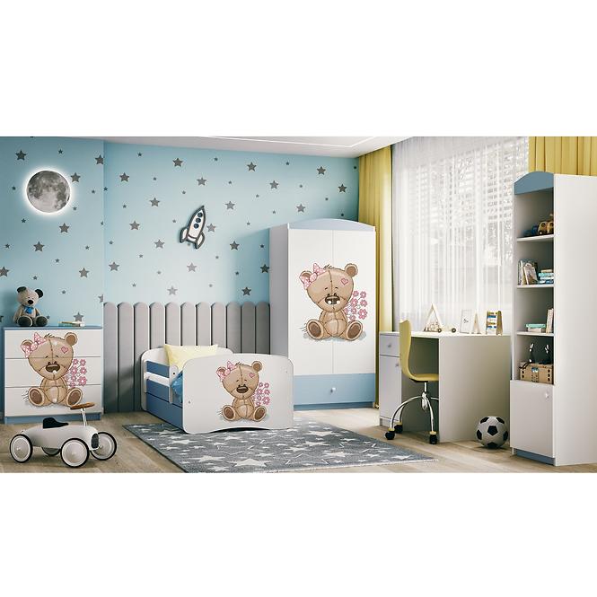 Łóżko Dziecięce Babydreams+Sz+M Niebieski 70x140 Miś Kwiatki