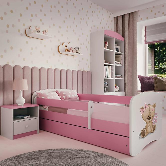 Łóżko Dziecięce Babydreams+Sz+M Różowe 70x140 Miś Kwiatki
