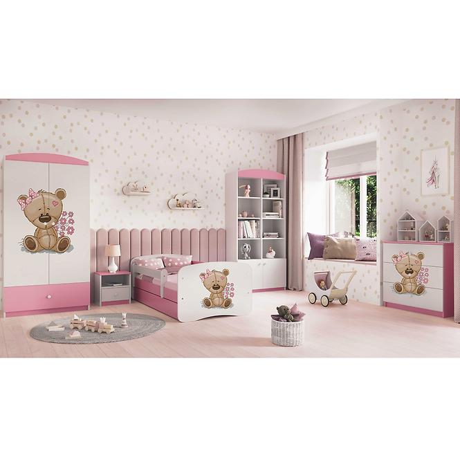 Łóżko Dziecięce Babydreams+Sz+M Różowe 70x140 Miś Kwiatki