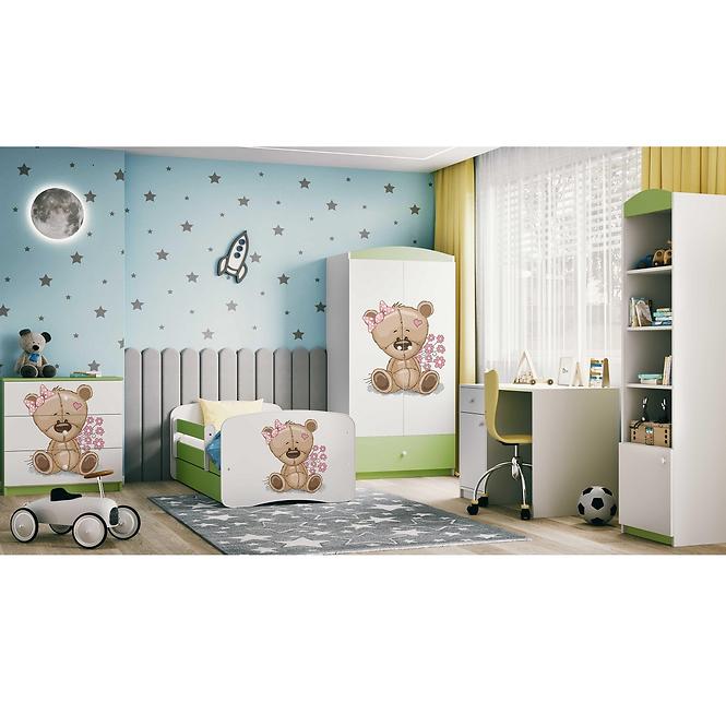 Łóżko Dziecięce Babydreams+Sz+M Zielone 70x140 Miś Kwiatki