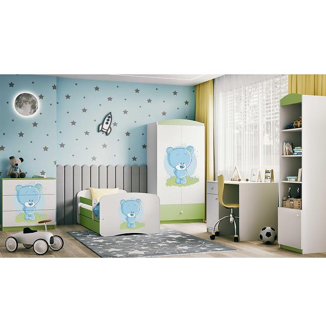 Łóżko Dziecięce Babydreams+Sz+M Zielone 70x140 Miś Niebieski