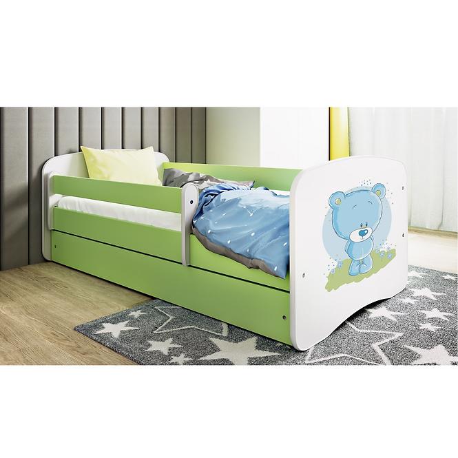 Łóżko Dziecięce Babydreams+Sz+M Zielone 80x160 Miś Niebieski