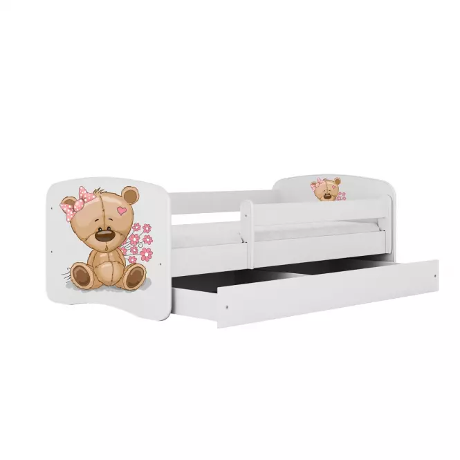 Łóżko Dziecięce Babydreams+Sz+M Biały 80x180 Miś Kwiatki
