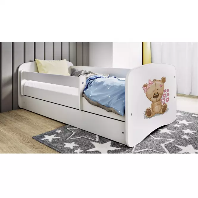 Łóżko Dziecięce Babydreams+Sz+M Biały 80x180 Miś Kwiatki
