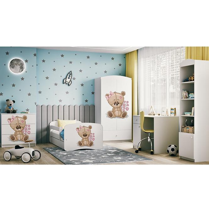 Łóżko Dziecięce Babydreams+Sz+M Biały 80x180 Miś Kwiatki