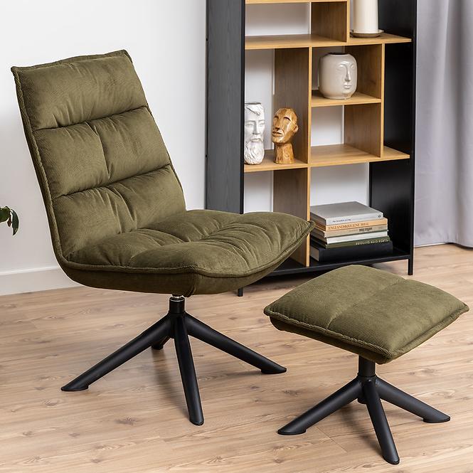 Fotel z podnóżkiem olive green